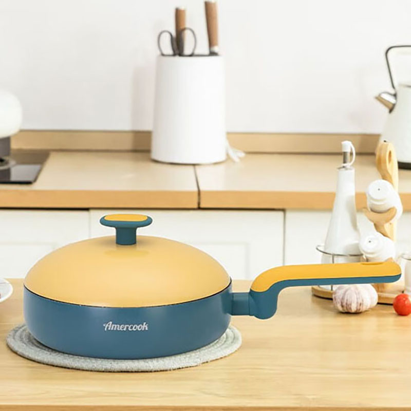 Amercook 黛素系列小球锅Max 进口麦饭石不粘锅煎锅 电磁炉燃气灶适用 24cm