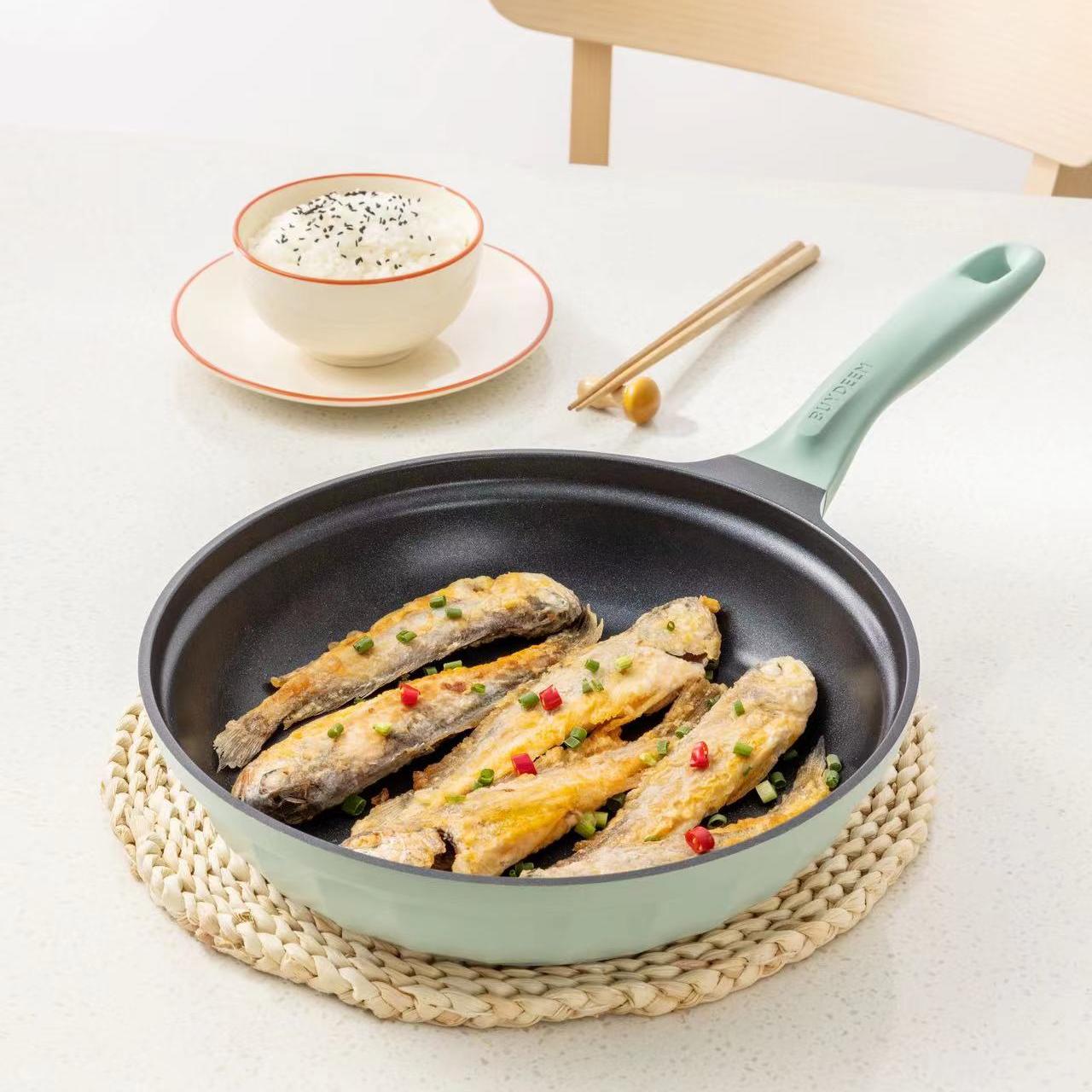 【不再补货】Buydeem北鼎平底锅 不粘锅 煎锅牛排烤肉煎饼煎鸡蛋 电磁炉燃气卡式炉炒菜锅 26cm 浅杉绿