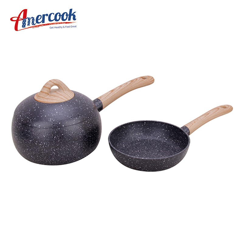 Amercook别致系列小球锅套装 奶锅煎锅小汤锅不粘锅2件套 电磁炉燃气通用 16cm
