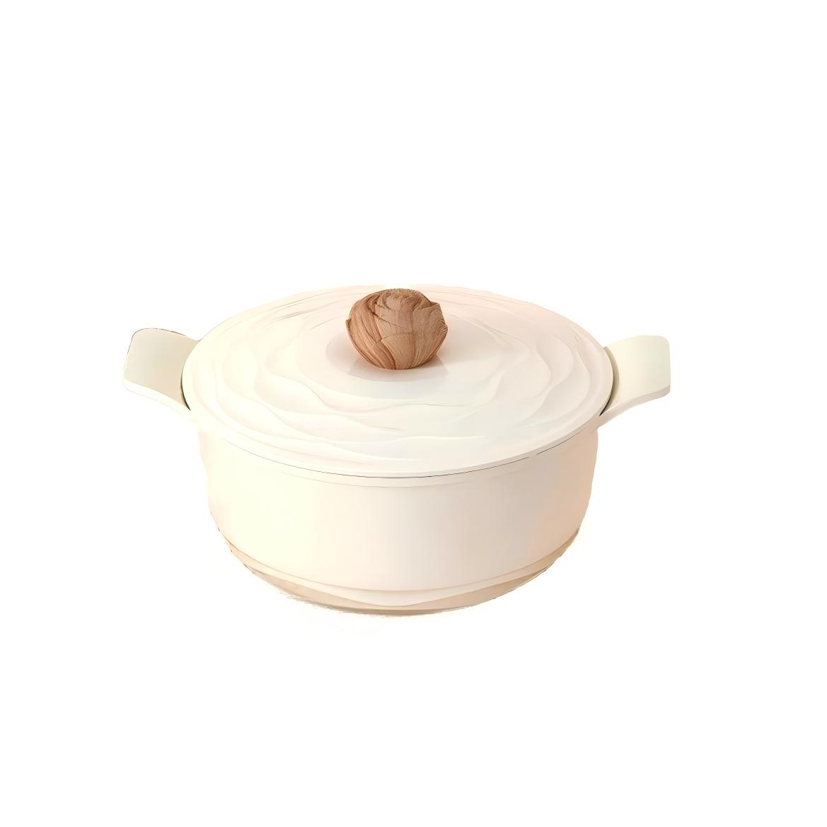 Amercook阿米尔森林之花系列陶瓷不粘汤锅 电磁炉燃气灶通用 24cm 白山茶色