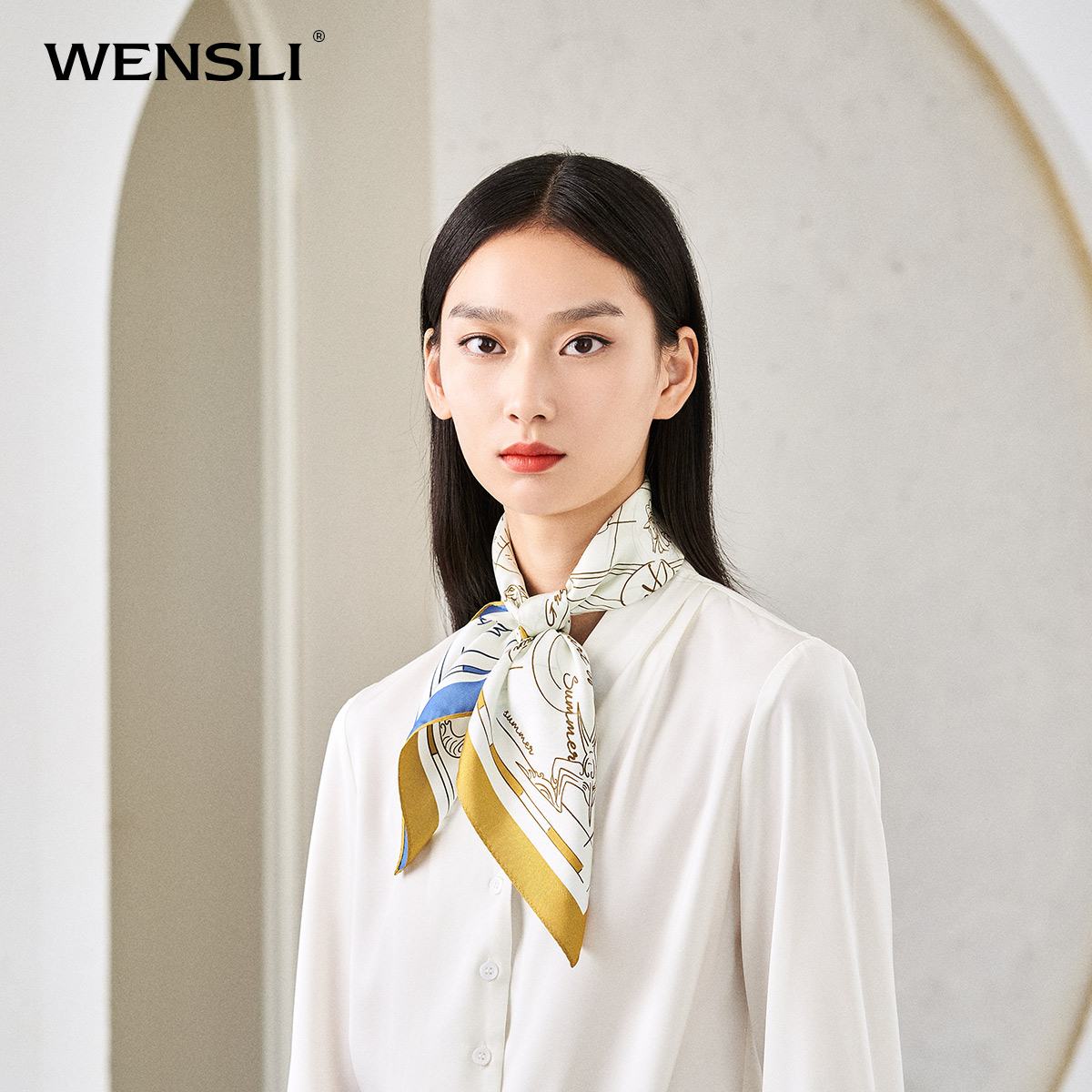 【中国直邮，时效8-20天】万事利真丝丝巾女薄款高端送礼情人节礼物丝绸桑蚕丝中方巾万物生-金蓝