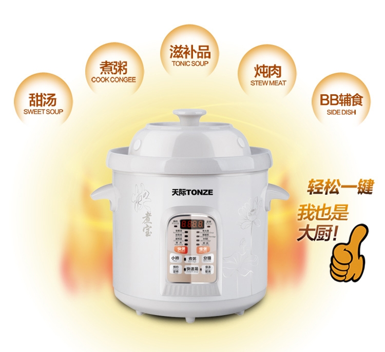 天际Tonze 滋补养生白瓷电炖锅DGD40-40CWD 4L 玻化全瓷内胆 快慢两煲更营养 原汁原味