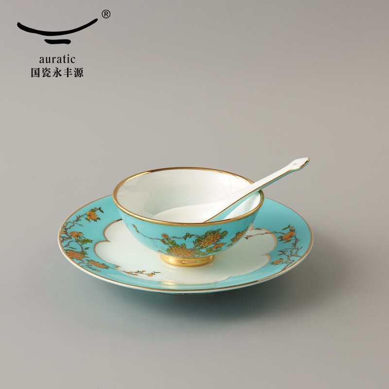 【中国直邮，时效10-15天】Auratic 国瓷永丰源 夫人瓷·西湖蓝小时光 6头餐具 一人食餐具套装