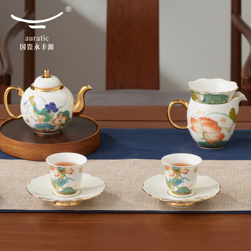 【中国直邮，时效10-15天】Auratic 国瓷永丰源 幸福和鸣12头茶具套装 中式礼品套装