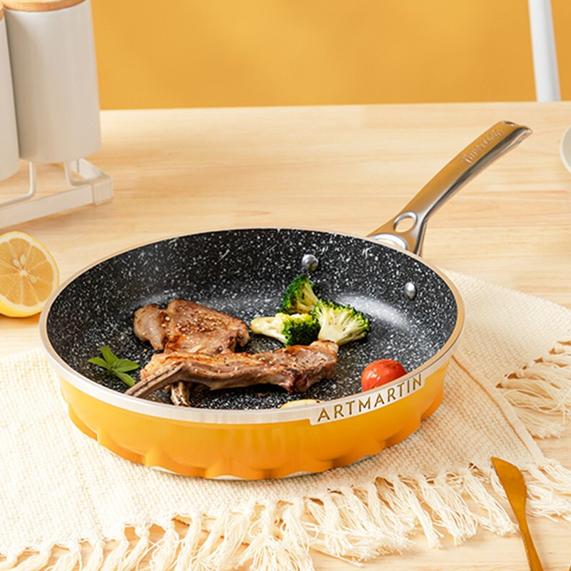 【已下架】Amercook 麦饭石家用平底锅煎锅不粘锅 电磁炉燃气灶适用 火焰黄色26cm