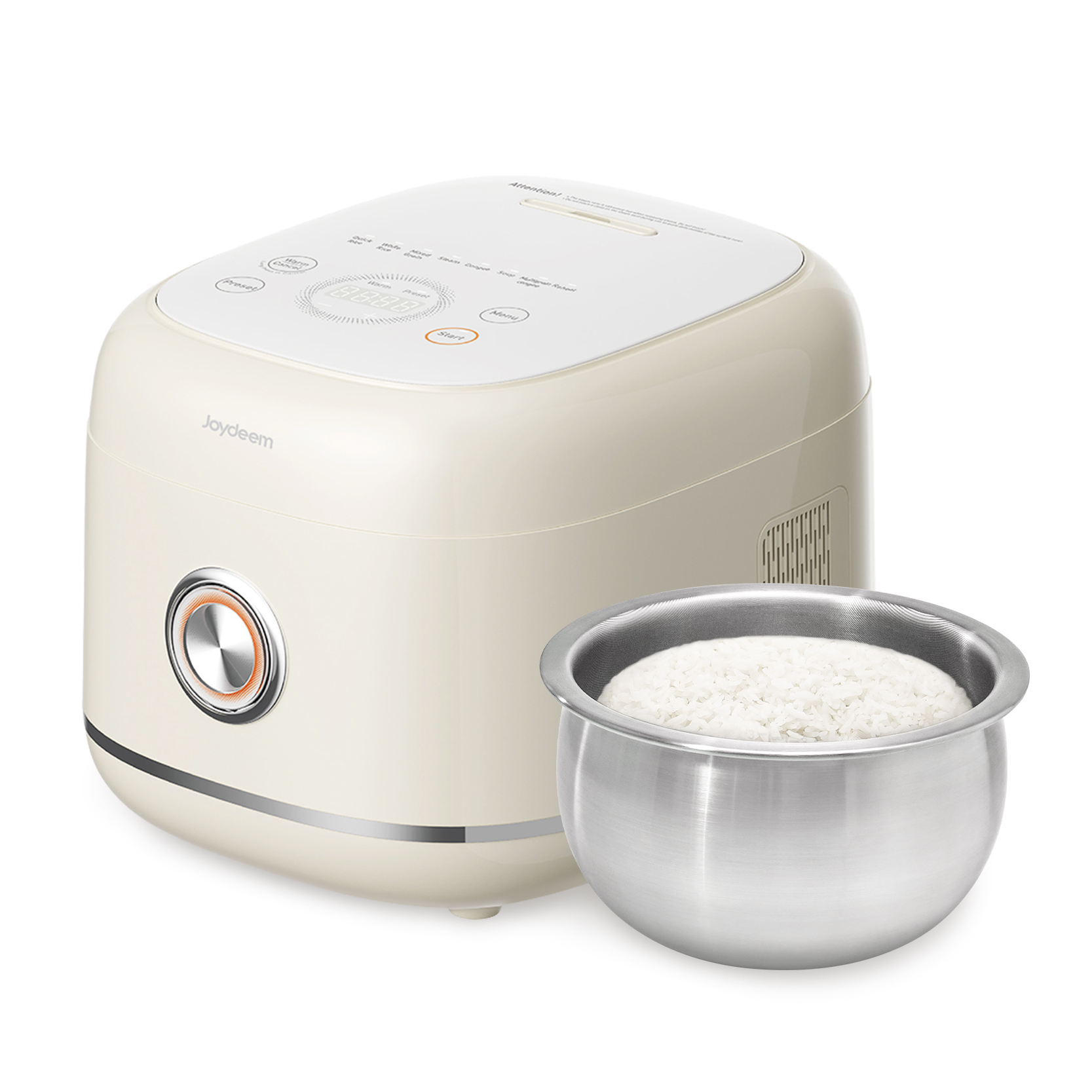 Joydeem 0涂层电饭煲DFB-D300 家用电饭锅 rice cooker 不锈钢内胆 奶油白 3L