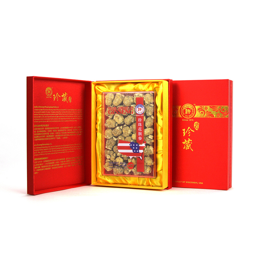 许氏（Hsu’s）人工珍珠花旗参 珍藏锦缎礼盒装 美国威斯康星州西洋参 中号 5盎司