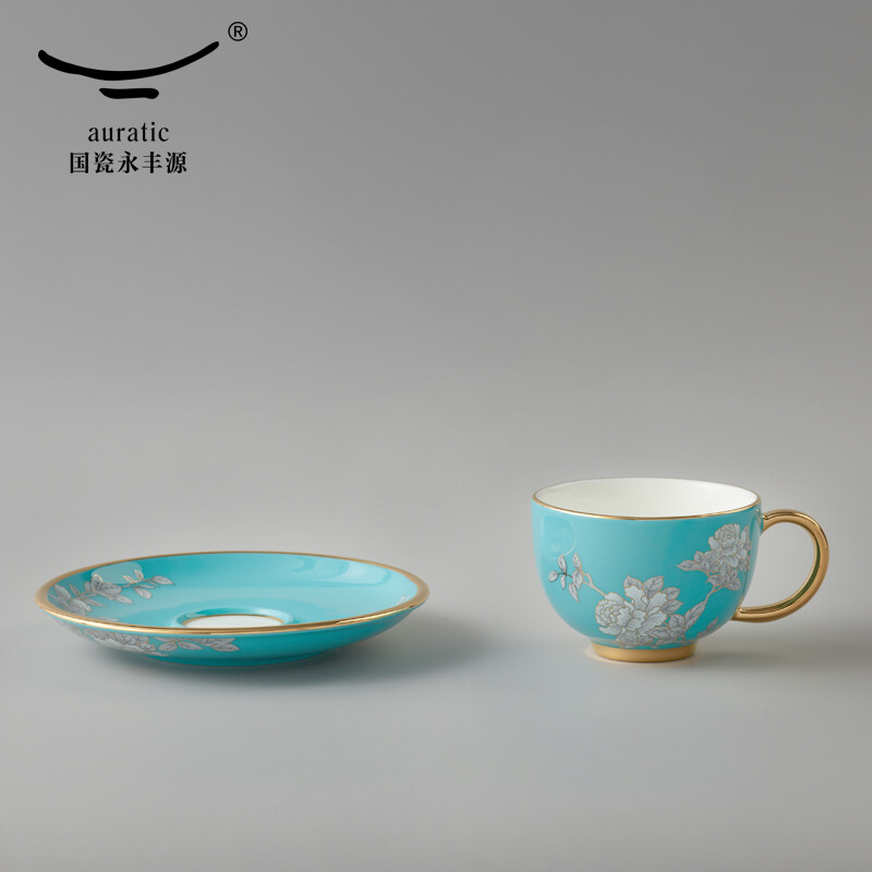 【中国直邮，时效10-15天】Auratic 国瓷永丰源水墨牡丹2头茶咖杯（150ml）