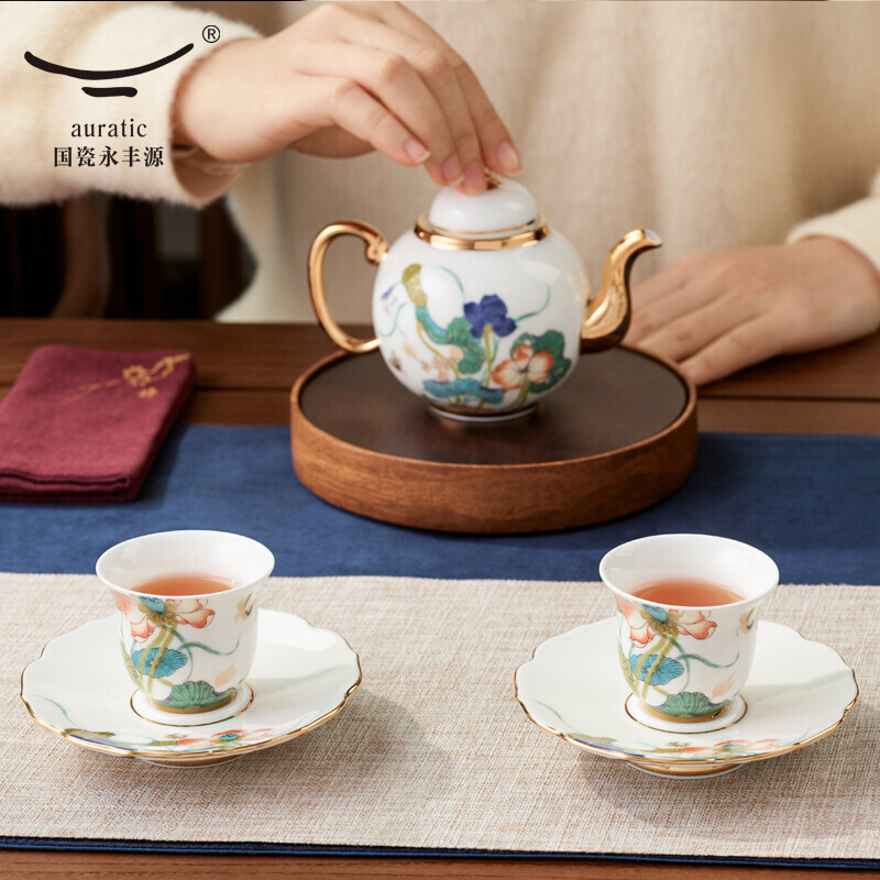 【中国直邮，时效10-15天】Auratic 国瓷永丰源 幸福和鸣12头茶具套装 中式礼品套装