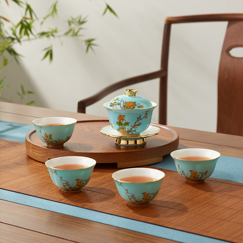 Auratic 国瓷永丰源夫人瓷-西湖蓝7头茶具
