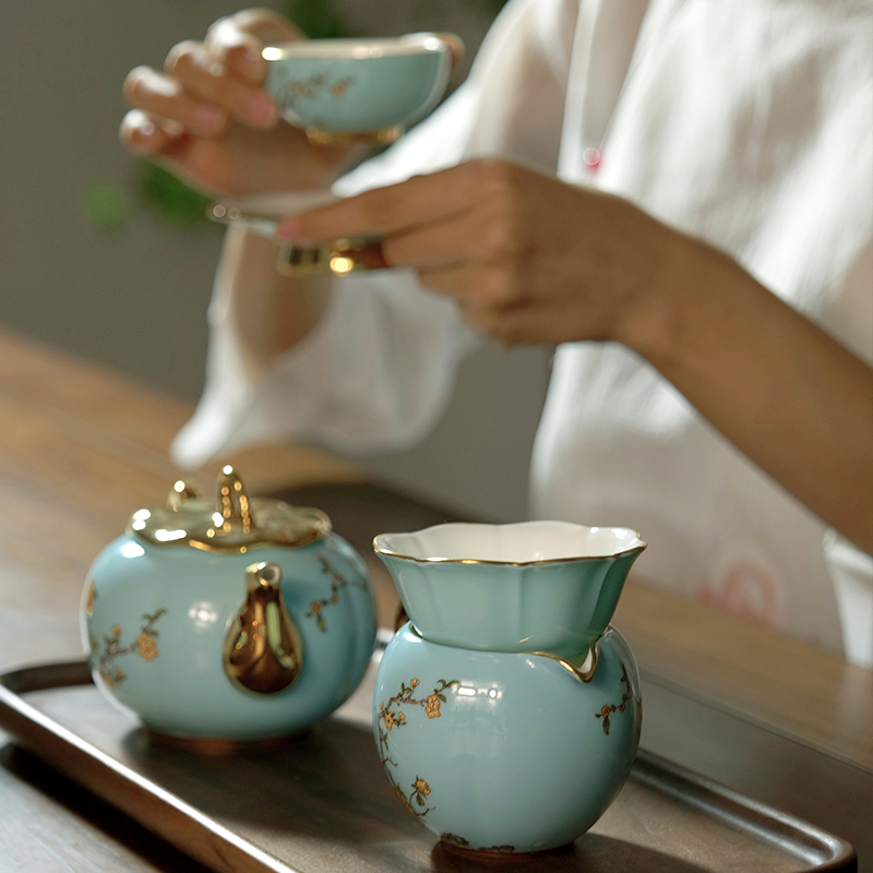 【中国直邮，时效10-15天】Auratic 国瓷永丰源夫人瓷-西湖蓝12头茶具
