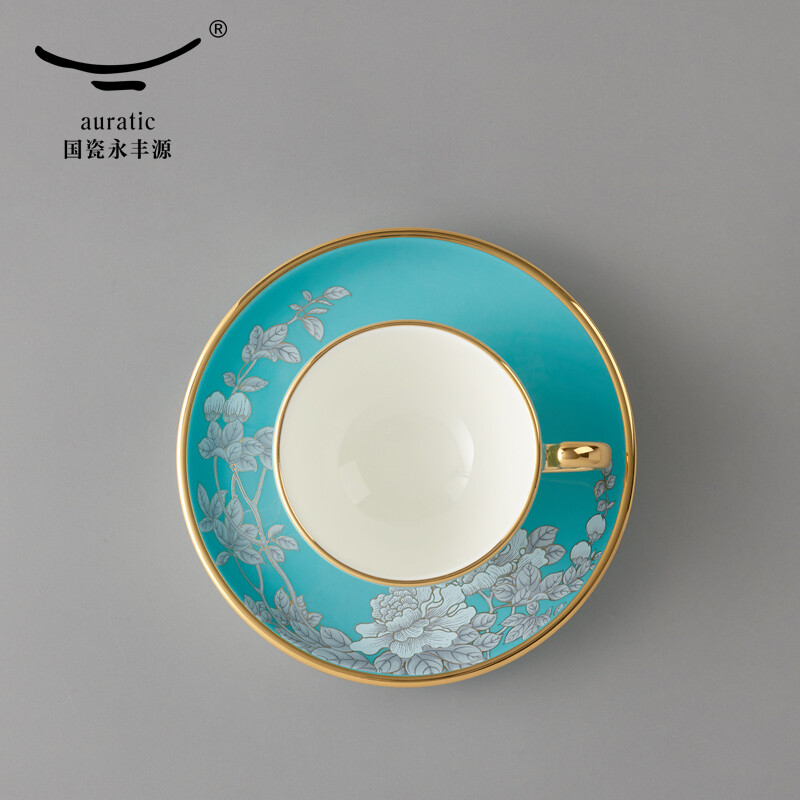 【中国直邮，时效10-15天】Auratic 国瓷永丰源水墨牡丹2头茶咖杯（150ml）