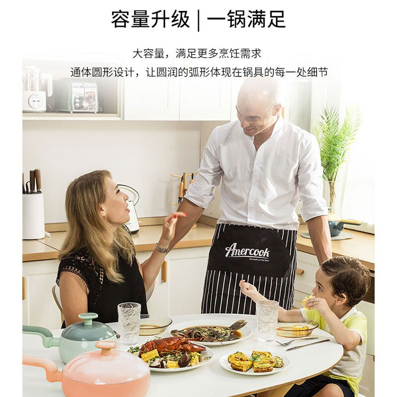 Amercook 黛素系列小球锅Max 进口麦饭石不粘锅煎锅 电磁炉燃气灶适用 24cm