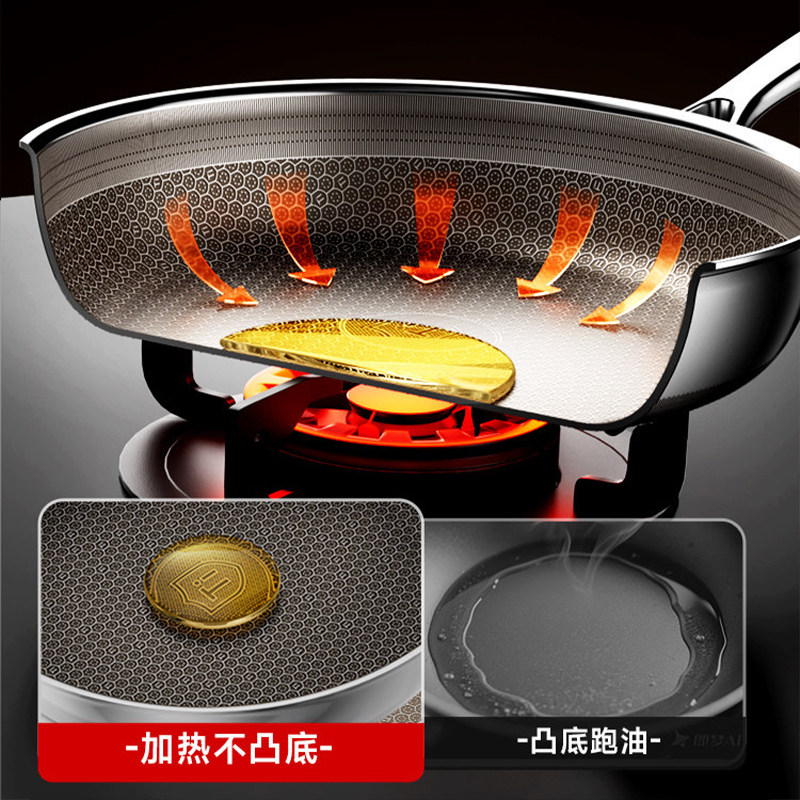 康巴赫第七代真钛蜂窝锅家用0氟炒锅不锈钢不粘锅煎锅 28CM
