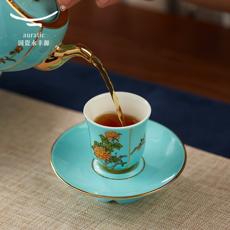 【中国直邮，时效10-15天】Auratic 国瓷永丰源 夫人瓷西湖蓝 33头茶具套装 功夫茶具套装