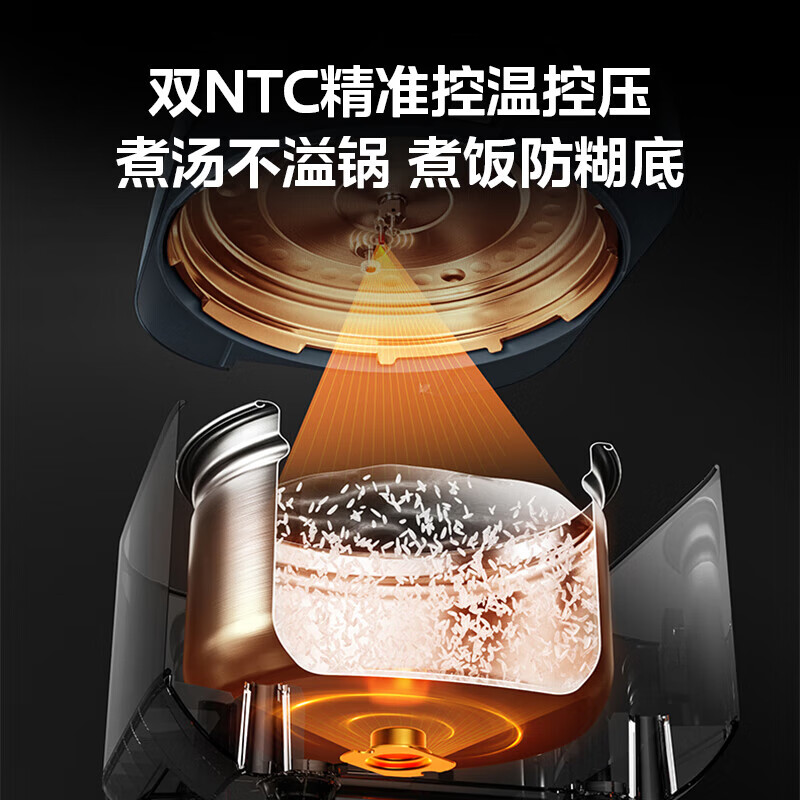 Midea美的0涂层不锈钢内胆电压力锅 家用多功能高压锅 5L/5Qt 双内胆