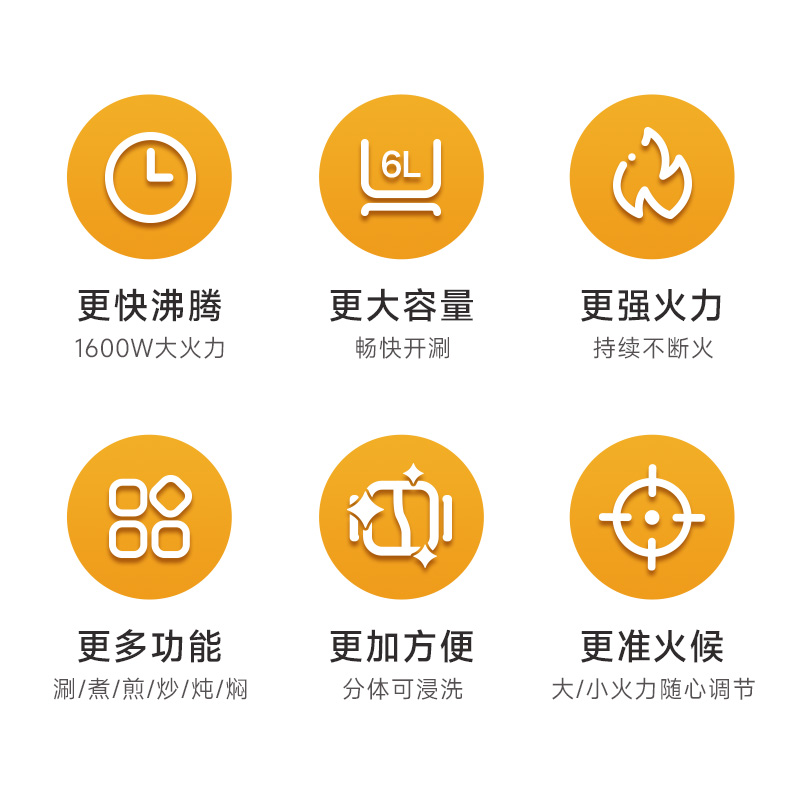 Joydeem速沸鸳鸯电火锅DHG-B600 分体式鸳鸯锅 家用电火锅 电煮锅 6L大容量