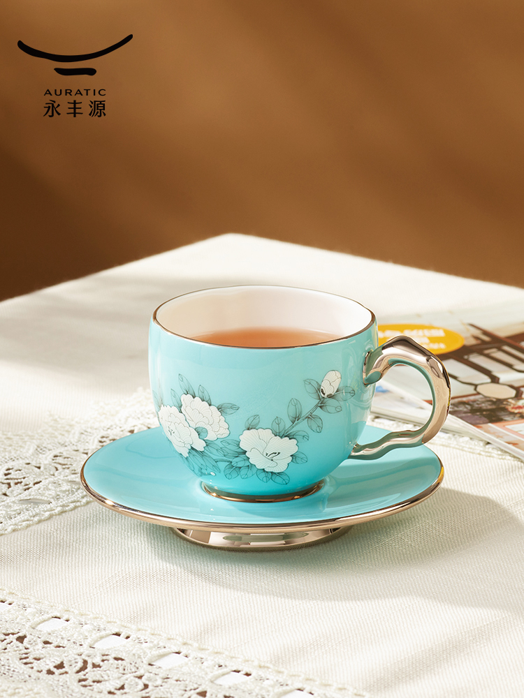 【中国直邮，时效10-15天】Auratic 国瓷永丰源夫人瓷-手绘蓝2头茶咖杯碟(150ml)