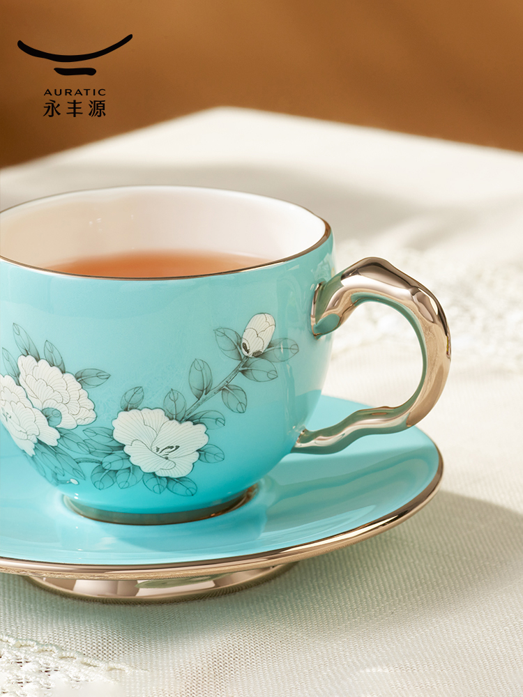 【中国直邮，时效10-15天】Auratic 国瓷永丰源夫人瓷-手绘蓝2头茶咖杯碟(150ml)