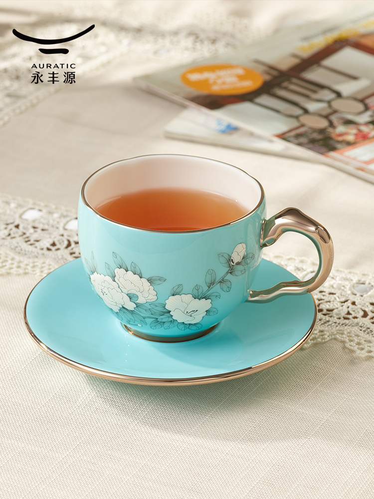 【中国直邮，时效10-15天】Auratic 国瓷永丰源夫人瓷-手绘蓝2头茶咖杯碟(150ml)