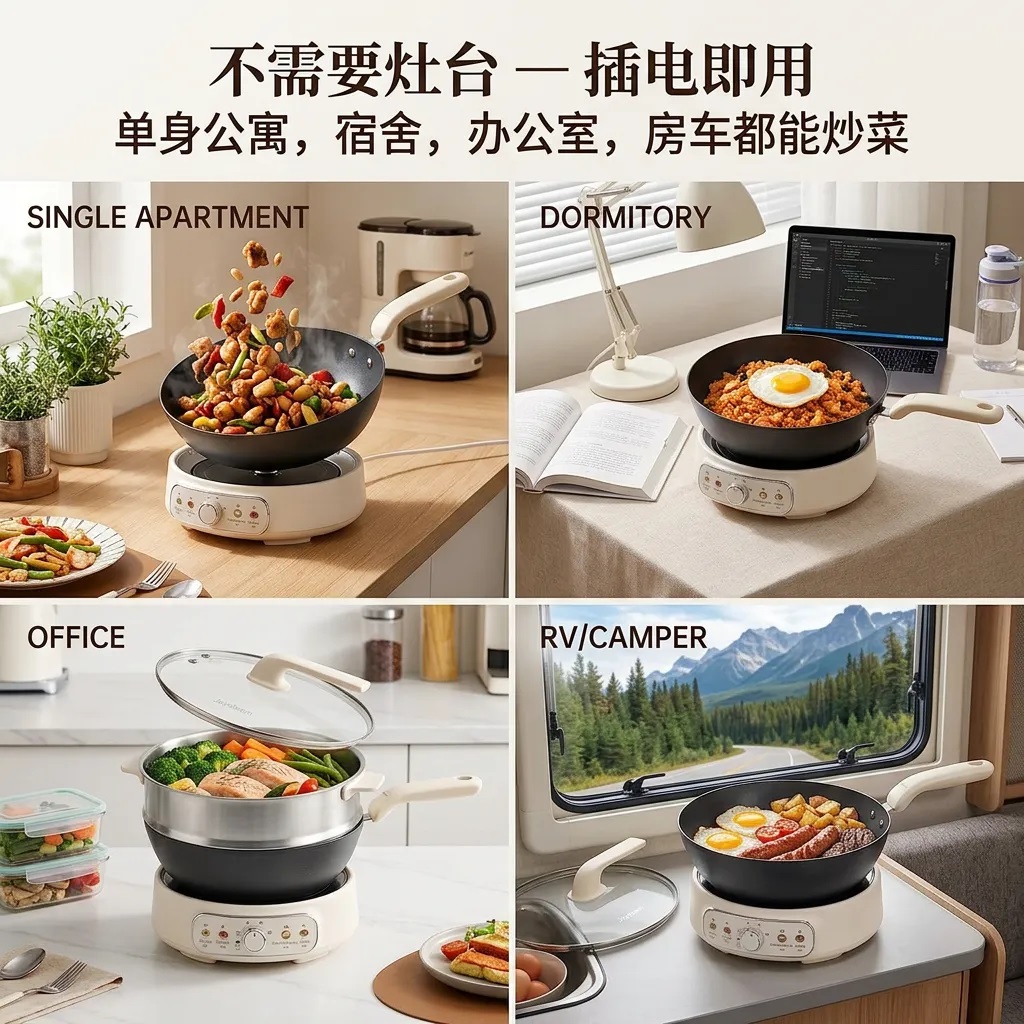 Joydeem精铁电炒锅 0涂层分体式电煮锅 电火锅 家用多功能蒸煮炒菜一体锅DCG-B470
