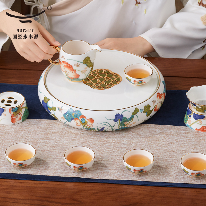 【中国直邮，时效10-15天】Auratic 国瓷永丰源幸福礼-幸福和鸣18头潮式茶具（8人位）
