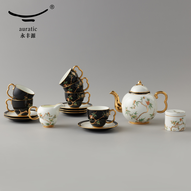 【中国直邮，时效10-15天】Auratic 国瓷永丰源夫人瓷-石榴家园17头咖啡具（750ml）