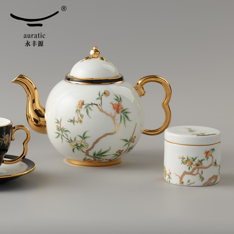 【中国直邮，时效10-15天】Auratic 国瓷永丰源夫人瓷-石榴家园17头咖啡具（750ml）