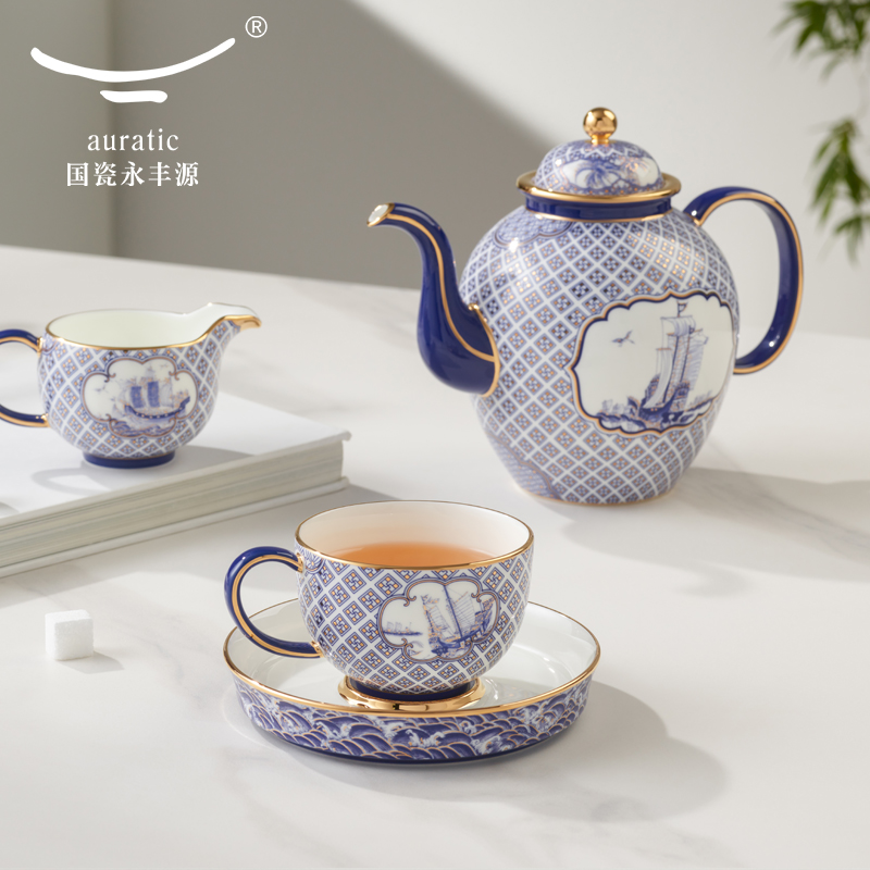 【中国直邮，时效10-15天】Auratic 国瓷永丰源先生瓷四海升平17头茶咖具