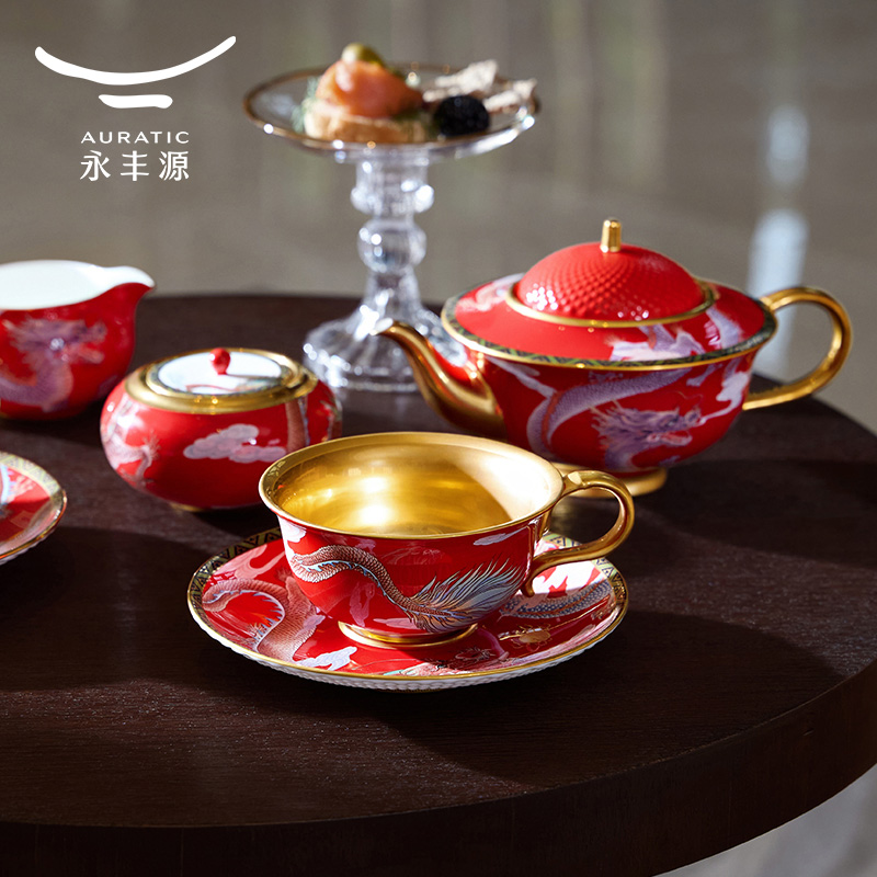【中国直邮，时效10-15天】Auratic 国瓷永丰源大运龙回10头茶咖具（2人位-国红）