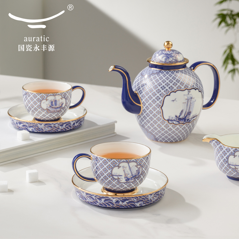 【中国直邮，时效10-15天】Auratic 国瓷永丰源先生瓷四海升平17头茶咖具