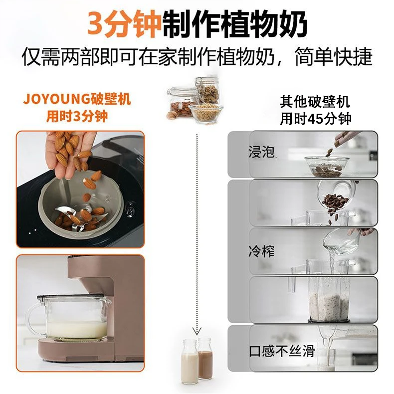 JOYOUNG九阳 低音破壁机家用 免手洗 多功能破壁机/搅拌机/豆浆机  L12-Y521 棕/白色