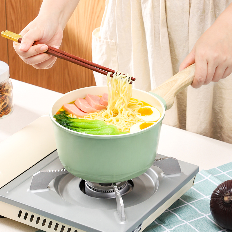 Amercook森林之花陶瓷奶锅 0化学涂层不粘锅 婴儿辅食锅泡面煮奶小锅 初见奶锅 2L 薄荷奶绿 18cm