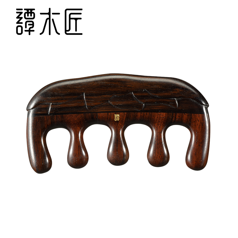 【中国直邮，时效8-20天】谭木匠 掌中梳-荷风 拨筋按摩黑檀木梳 礼盒装