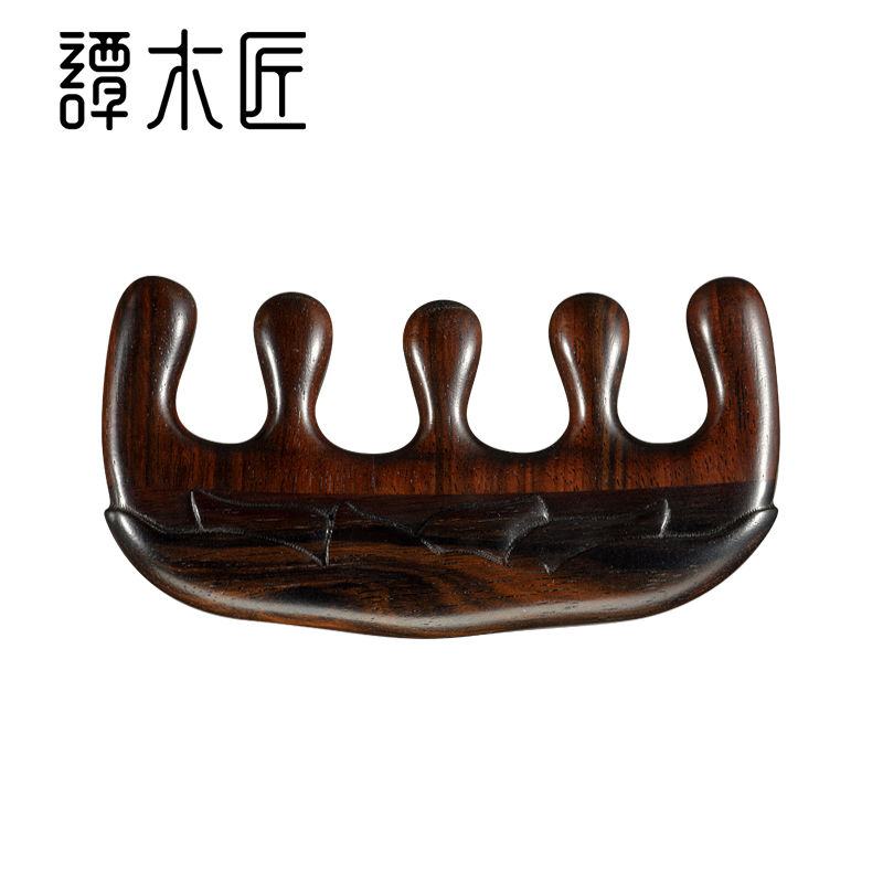 【中国直邮，时效8-20天】谭木匠 掌中梳-荷风 拨筋按摩黑檀木梳 礼盒装