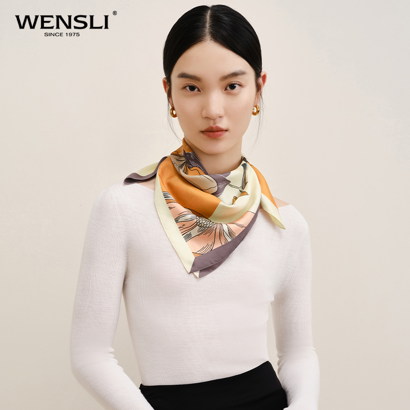 【中国直邮，时效8-20天】
万事利WENSLI真丝丝巾桑蚕丝绸方巾送婆婆送妈妈生日礼物礼盒装玉兰赋-卡其色63x63cm