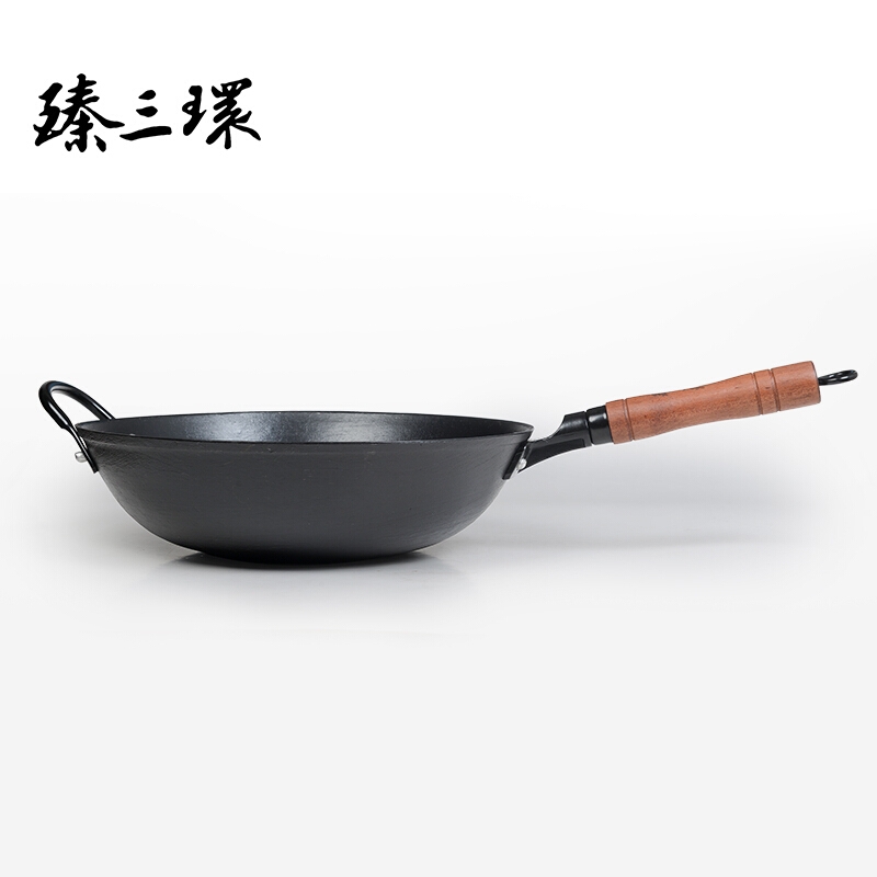 臻三环 正宗章丘铁锅 龟纹铸铁炒锅加锅耳 健康无涂层 少油烟 多种规格可选 32/34/36CM