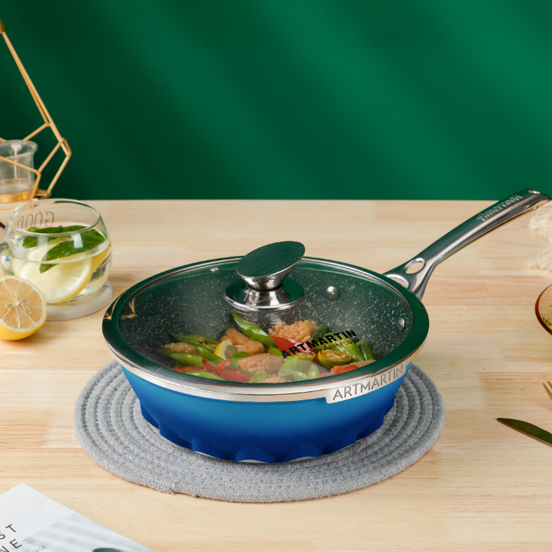Amercook阿米尔 火焰深煎锅不粘锅麦饭石不粘家用炒菜锅无油烟不粘锅 28cm深煎锅（煎炒两用）