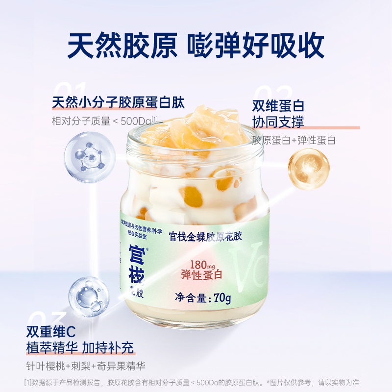 【下架】官栈即食花胶每日胶原天然小分子胶原蛋白肽 便携简餐代餐 胶原花胶1型2口味70g*6瓶
