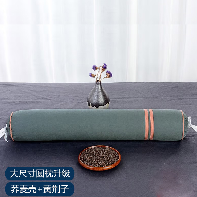 蜀国御 圆柱颈椎枕决明子荞麦壳舒适睡眠糖果枕硬枕配可水洗枕套 成人单人颈椎枕头男女款