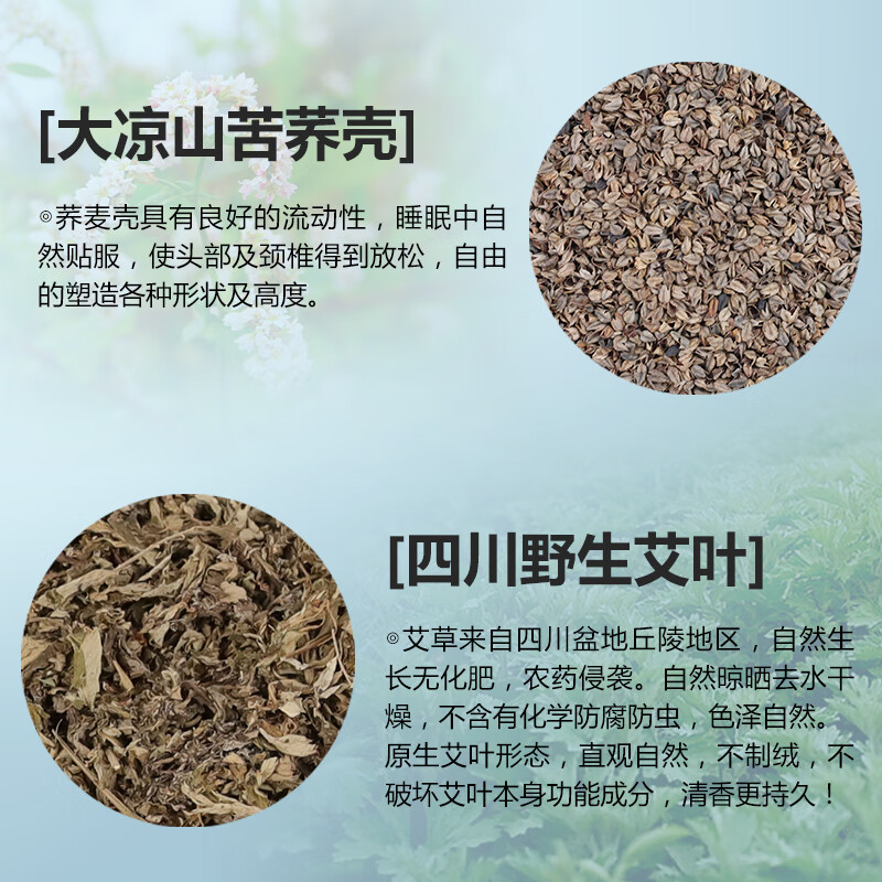 蜀国御 4.5斤装荞麦壳艾叶枕头贴合颈椎夏天舒适睡眠枕配棉枕套丨青草绿
