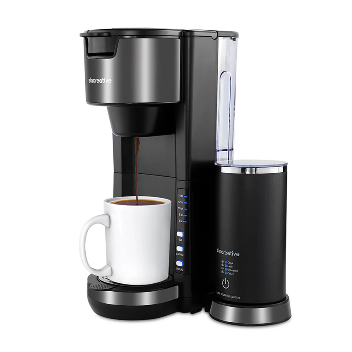 Sincreative Automatic Home Coffee Machine  KCM207 Automatic Milk Frothing K CUP/Coffee Powder Combo Three Colors Optional