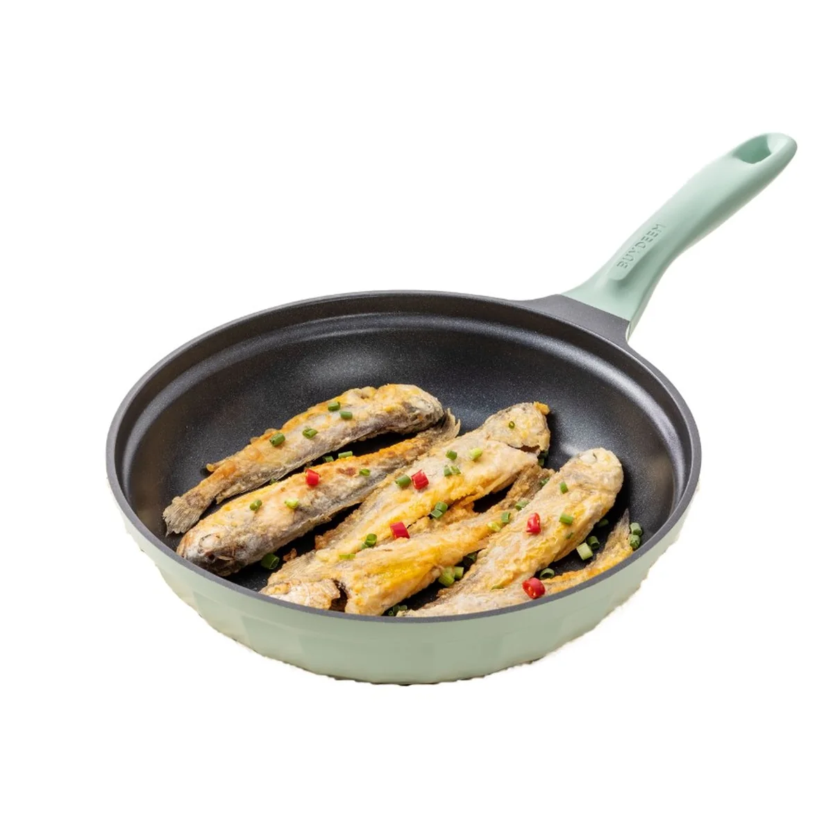 Buydeem flat bottomed pan non stick pan frying pan steak grilled meat pancake fried egg induction cooker gas card stove stir fry pan 26cm light fir green