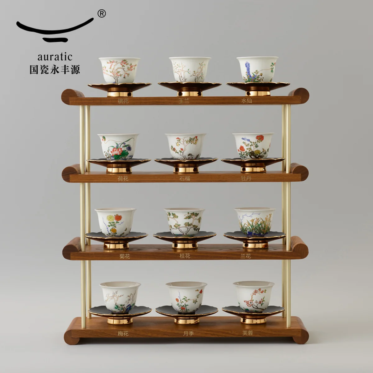 【China Direct Shipping, 10-15 days】Auratic Guochen Yongfengyuan Lady Porcelain Pomegranate Home 2 Heads Travelling Tea Set (12 Flower Patterns)