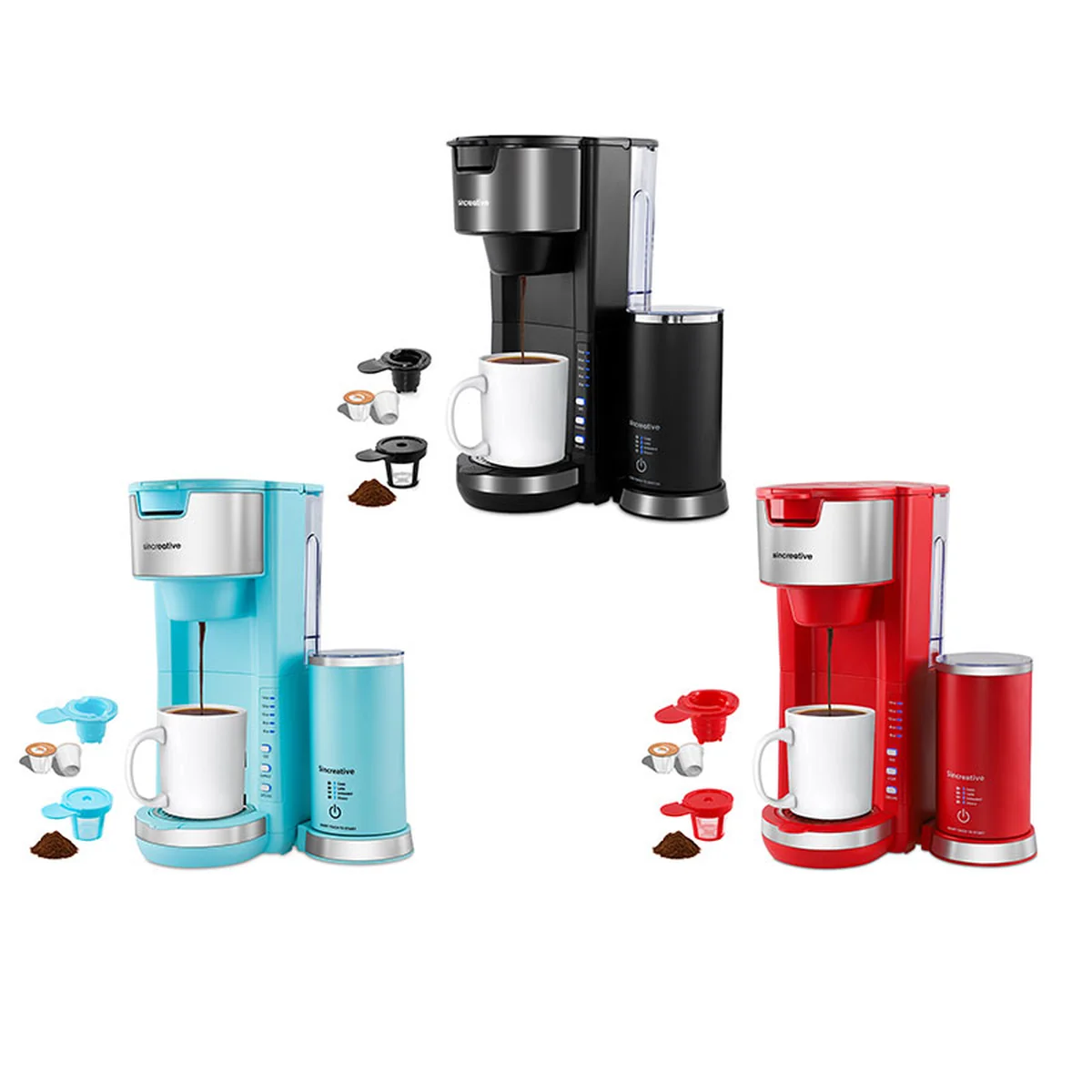 Sincreative Automatic Home Coffee Machine  KCM207 Automatic Milk Frothing K CUP/Coffee Powder Combo Three Colors Optional
