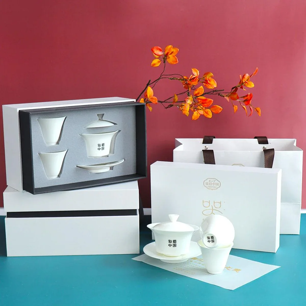 【 China Direct Mail, Delivery Time 10-15 Days 】 Zhengshan Tang Junmei Chinese Simple White Porcelain Tea Set with Bowl Cover and Tea Cup Combination