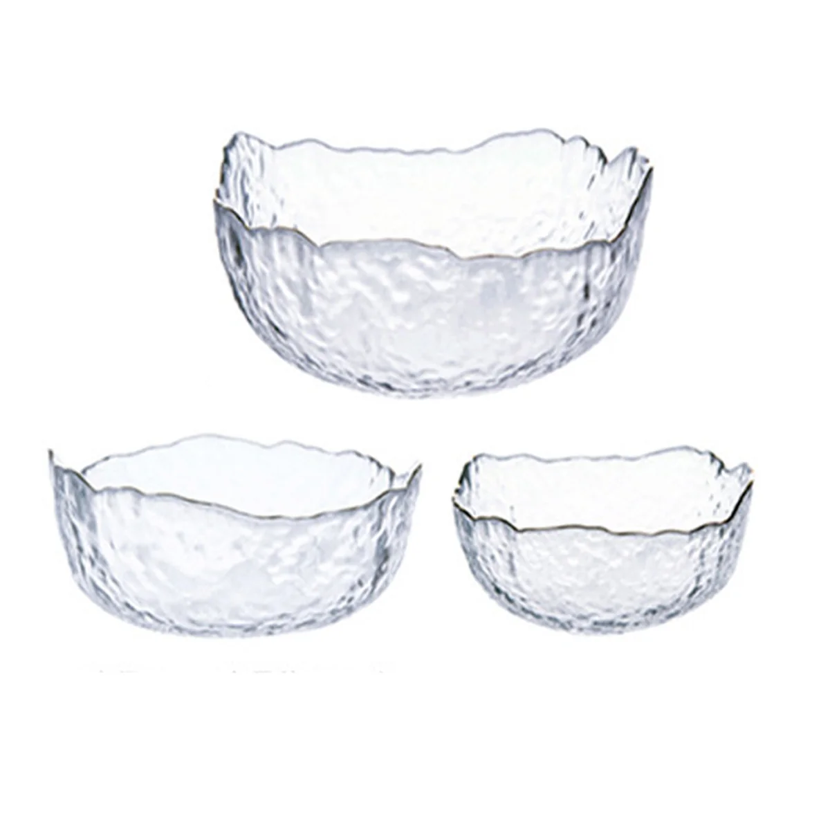 IJARL, Irregular Salad Bowl, Transparent Phnom Penh Glass Bowl, Transparent Gold Traced, Various Specifications,3 packs
