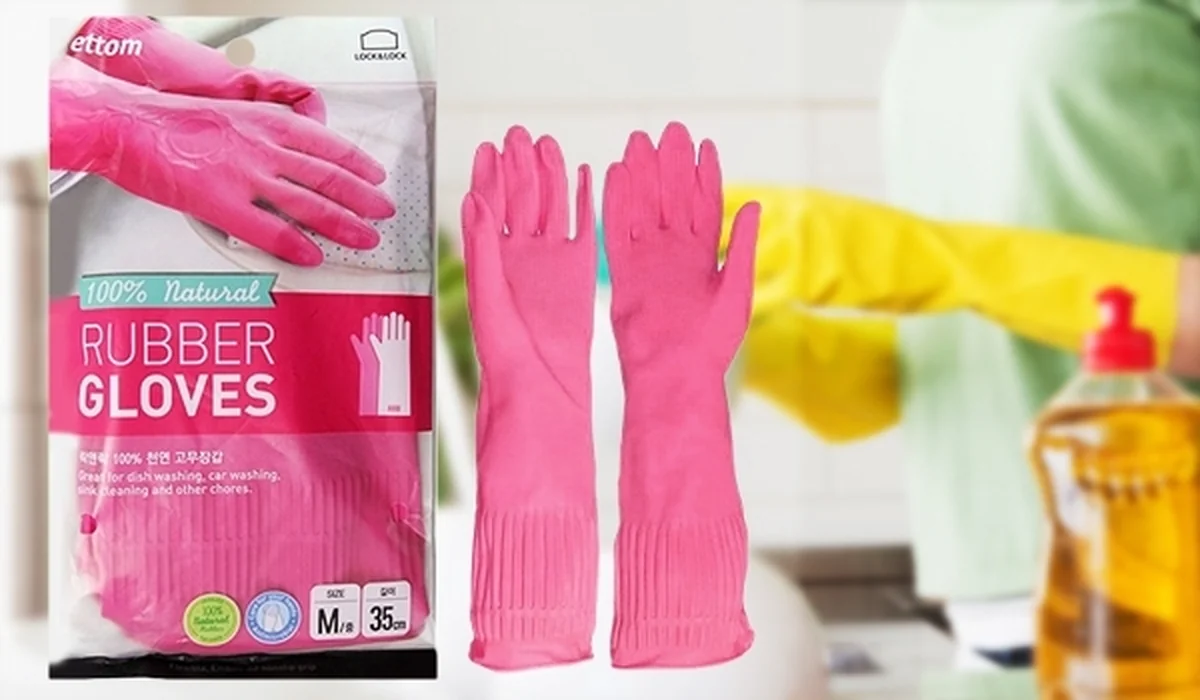 Lock & Lock ETM801P 100% Natural Rubber Gloves  Large Pink 39cm