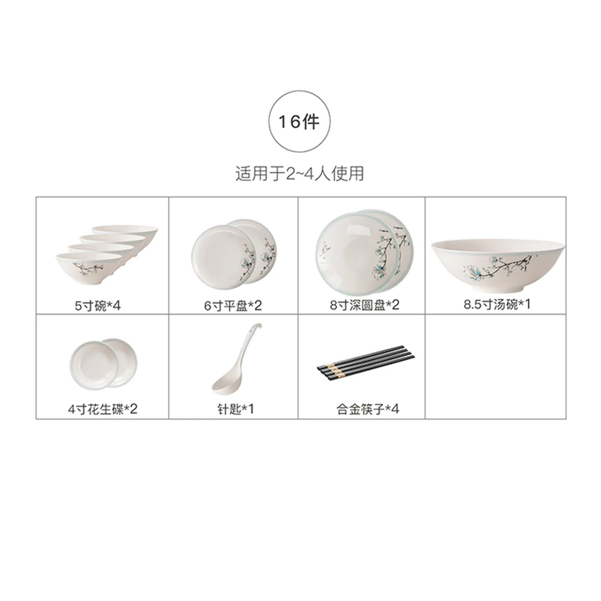 【售罄不再补货】华光国瓷 骨瓷餐具碗碟套装 餐具套装陶瓷碗礼品伴手礼—青玉案16头