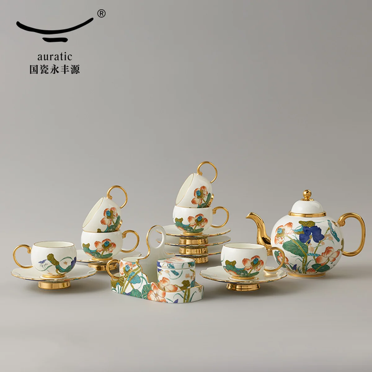 [China Direct Shipping, 5-7days] Auratic Guochen Yongfengyuan Happiness and Harmony 18-head Multi-Purpose Tea Set